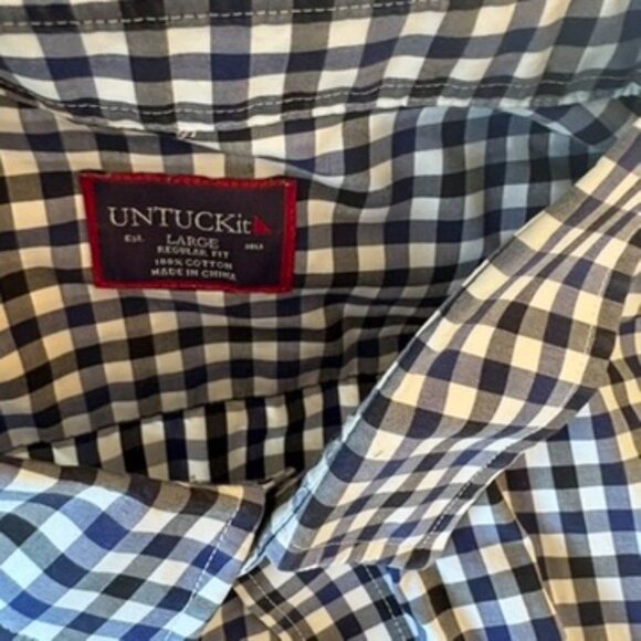 Untuckit Blue Black Gingham Button Up Shirt Large - Picture 7 of 7